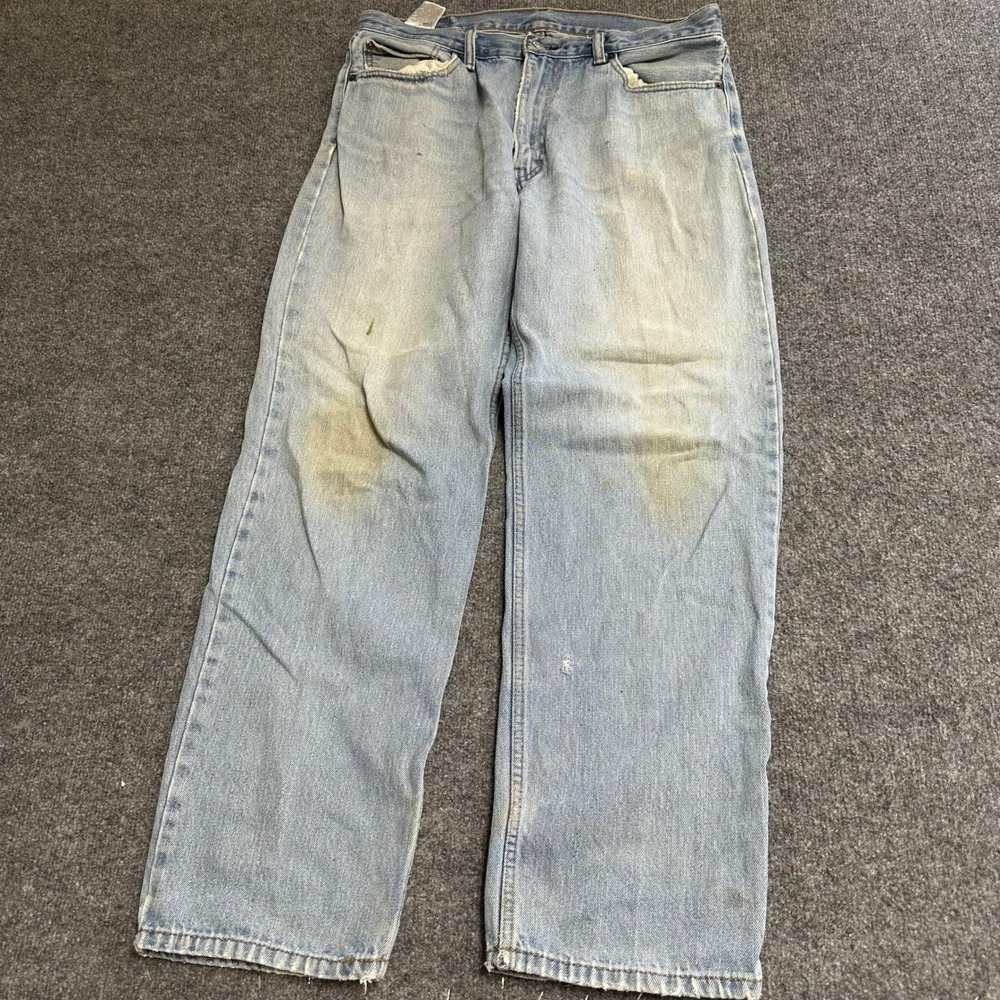 Levi's Jeans Mens Size 36x32 Light Wash 501 Original Fit Straight Leg Stained